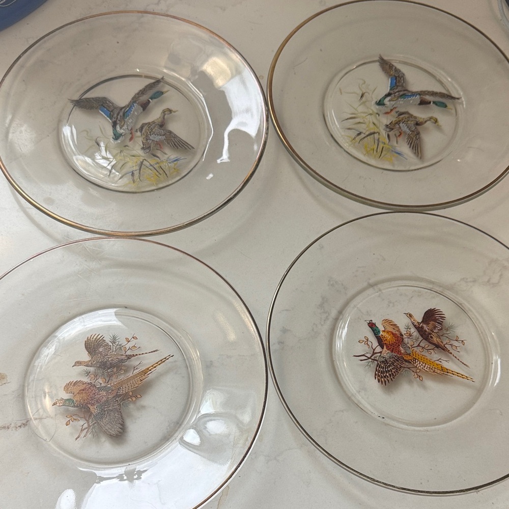 MCM federal glass pheasant and Mallard duck game bird glass plates set of 4